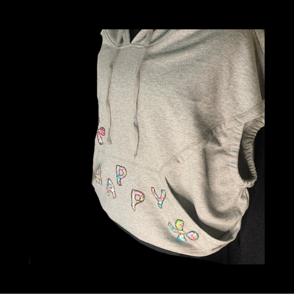 It Ain’t Beige upcycled Gray Hoodie with Floral Appliqué - Picture 7 of 16